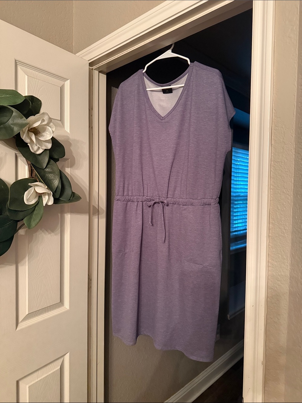 V-Neck Lavender Drawstring Midi Dress